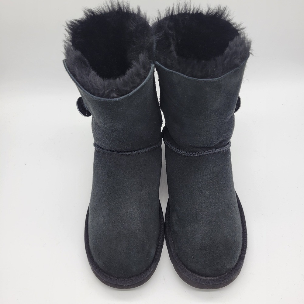 UGG Bailey Swarovski Crystal Bling Button Black Suede Shearling Boots Womens 7